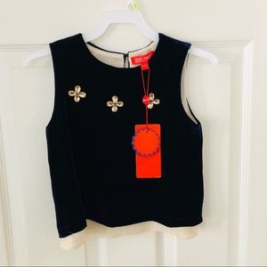 NWT IDOL MIND crushed velvet navy blue jewel beaded sleeveless shirt Size 4.5